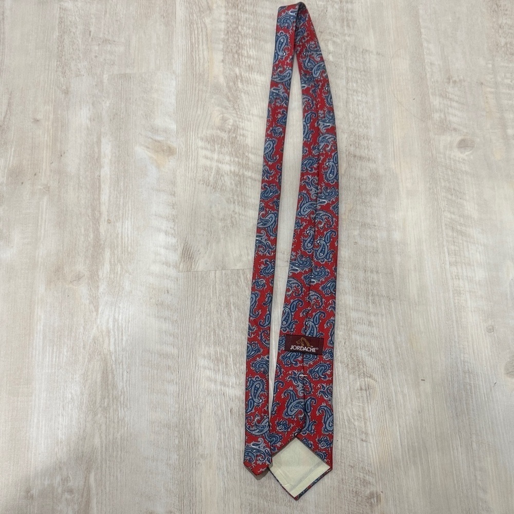 Vintage Jordache Paisley Red and Blue Men's Tie - Picture 3 of 4